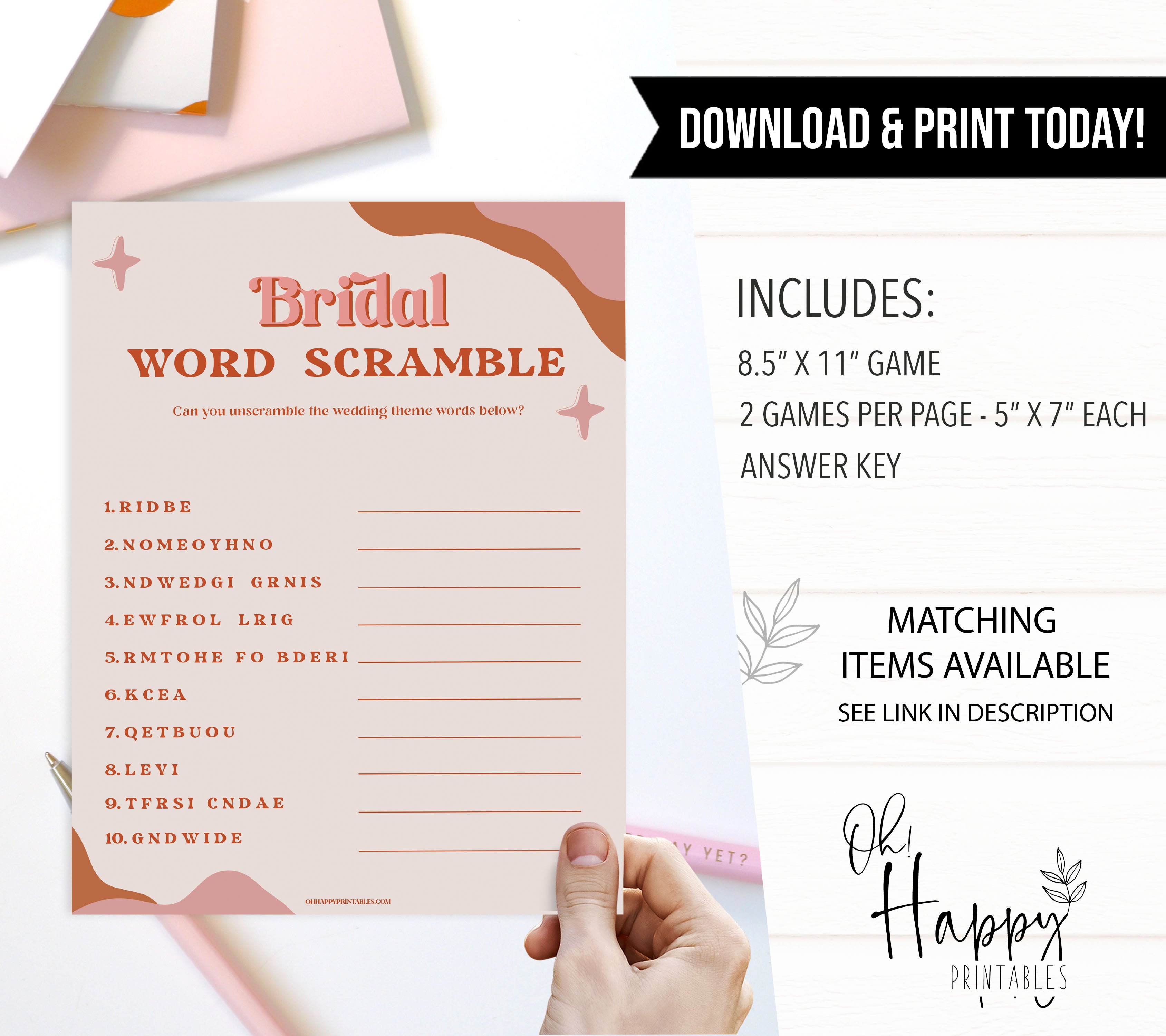 bridal shower word scramble game, 70s retro bridal shower, retro bridal shower games, modern 70s bridal collection, 70s bridal shower, printable bridal games