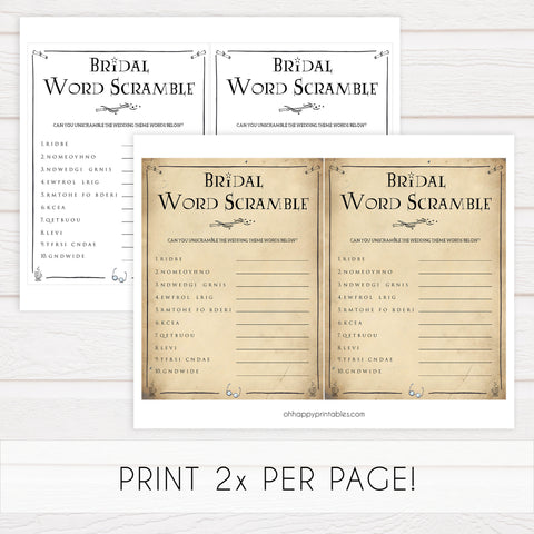 bridal word scramble, Printable bridal shower games, Harry potter bridal shower, Harry Potter bridal shower games, fun bridal shower games, bridal shower game ideas, Harry Potter bridal shower