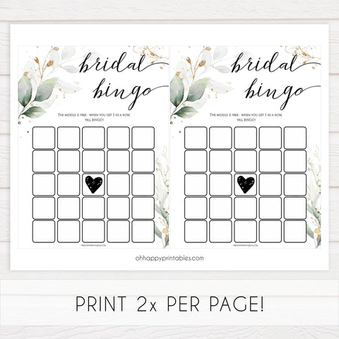 bridal bingo game, Printable bridal shower games, greenery bridal shower, gold leaf bridal shower games, fun bridal shower games, bridal shower game ideas, greenery bridal shower
