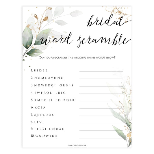 Bridal Word Scramble - Gold Leaf