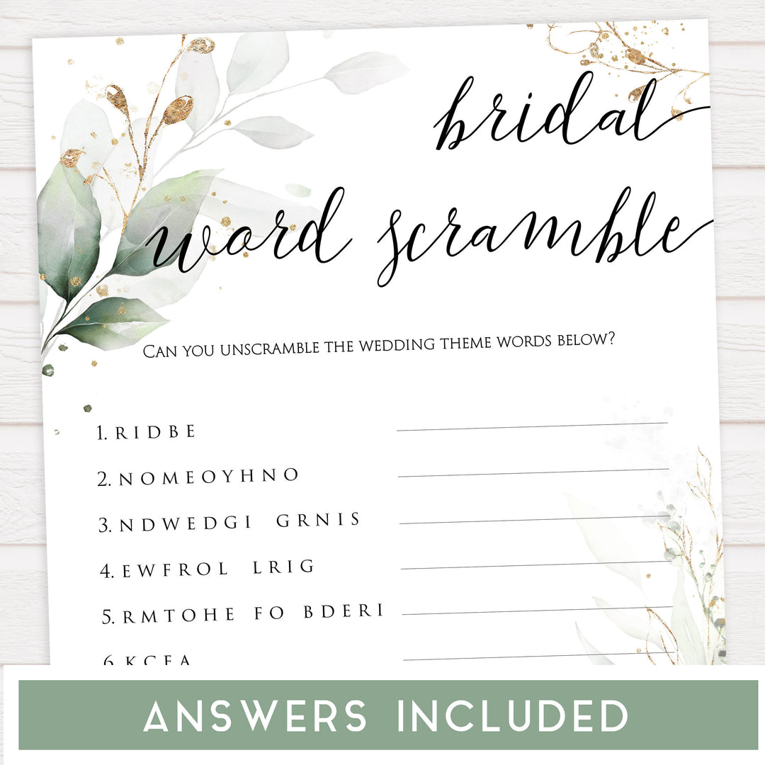 Bridal Word Scramble - Gold Leaf