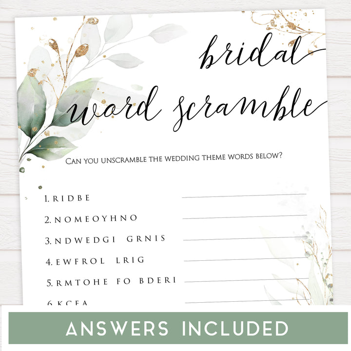 Bridal Word Scramble - Gold Leaf