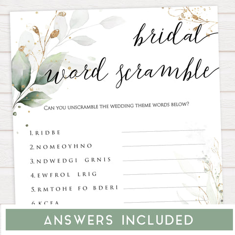 Bridal Word Scramble - Gold Leaf