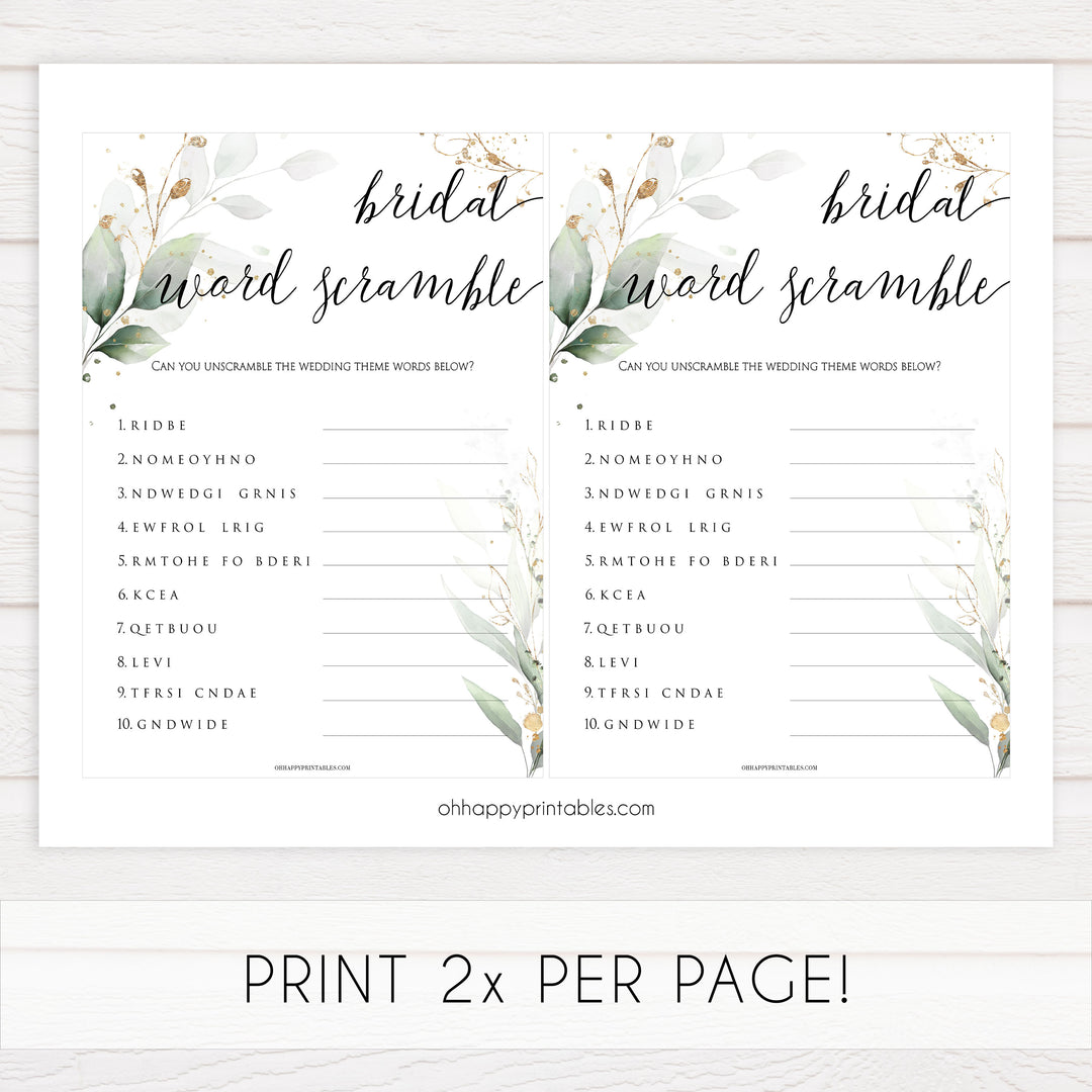 Bridal Word Scramble - Gold Leaf