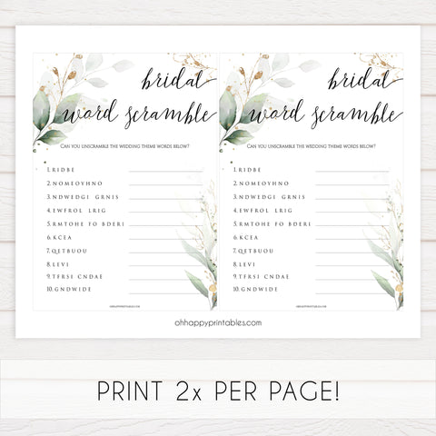 Bridal Word Scramble - Gold Leaf
