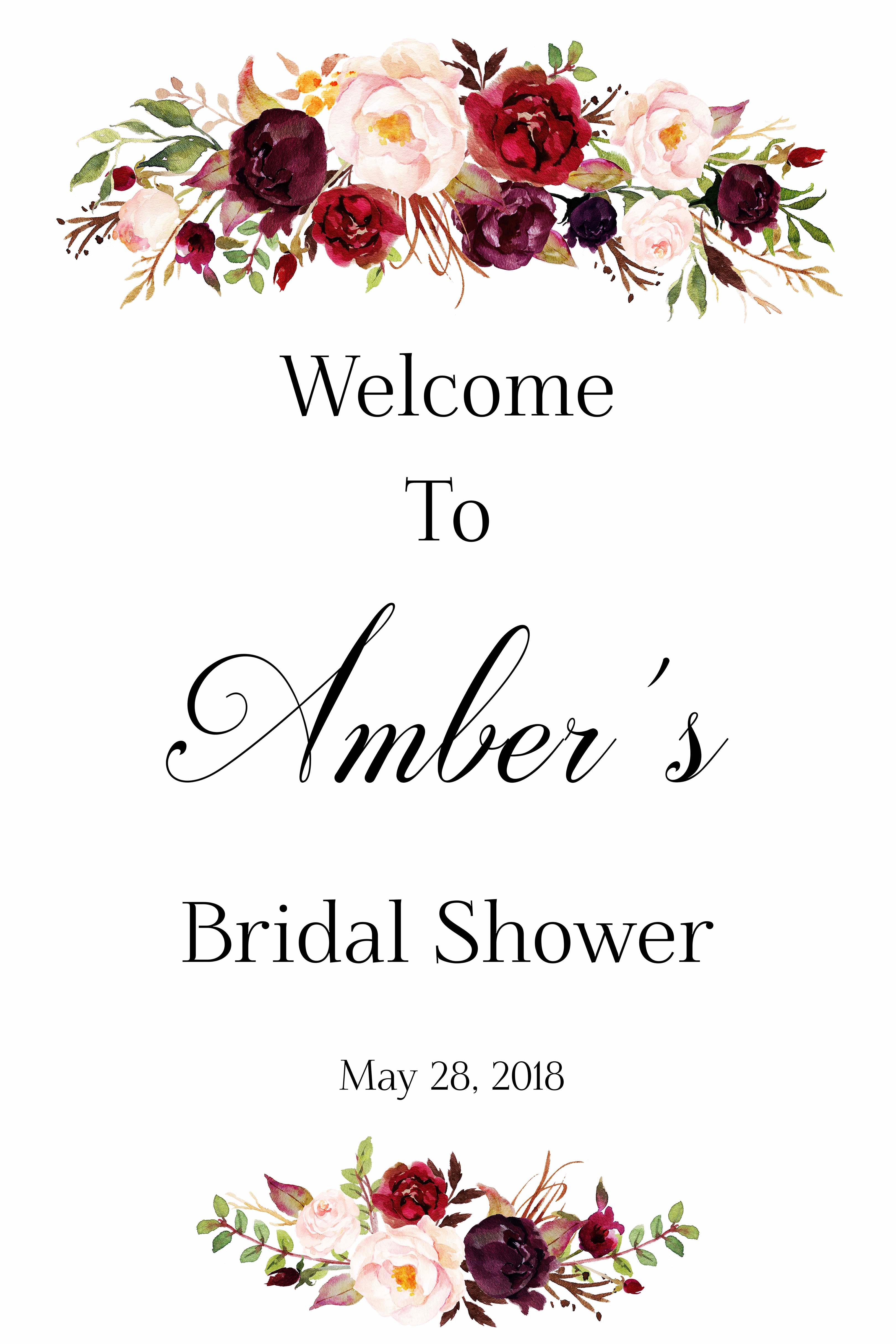 Bridal Shower welcome sign marsala floral printable design