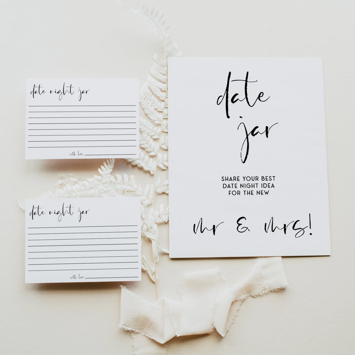 Fully editable and printable bridal shower date night jar game with a modern minimalist design. Perfect for a modern simple bridal shower themed party