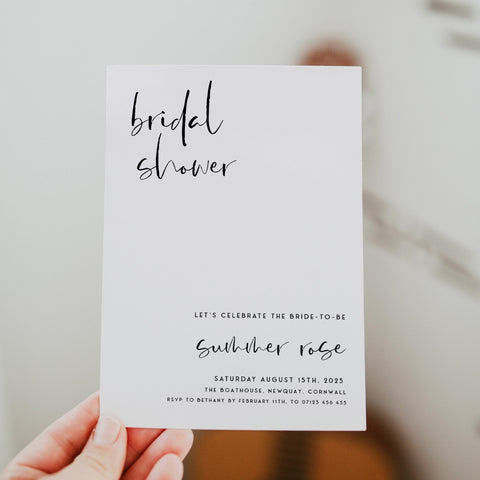 Fully editable and printable bridal shower invitation with a modern minimalist design. Perfect for a modern simple bridal shower themed party
