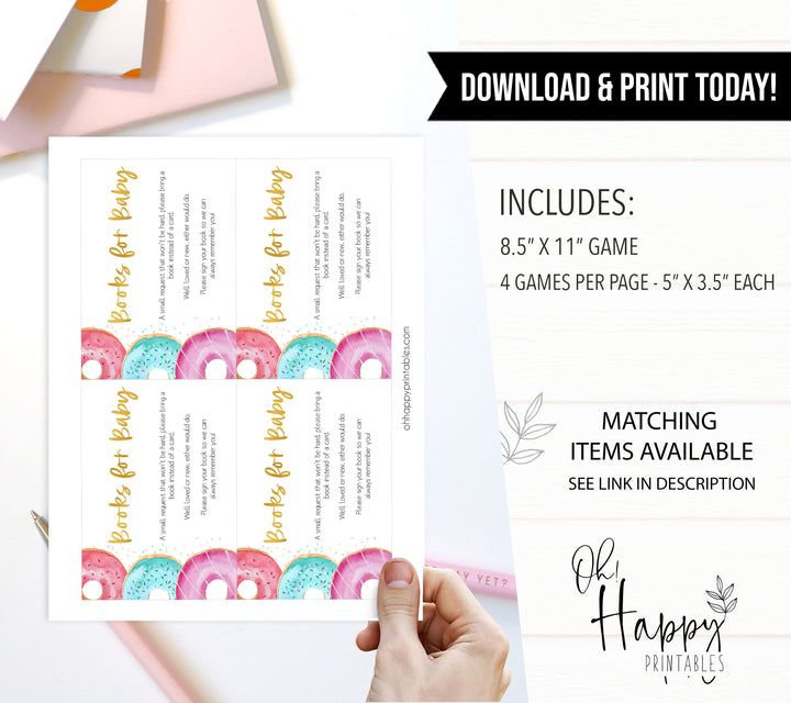 books for baby, bring a book card, Printable baby shower games, donut baby games, baby shower games, fun baby shower ideas, top baby shower ideas, donut sprinkles baby shower, baby shower games, fun donut baby shower ideas