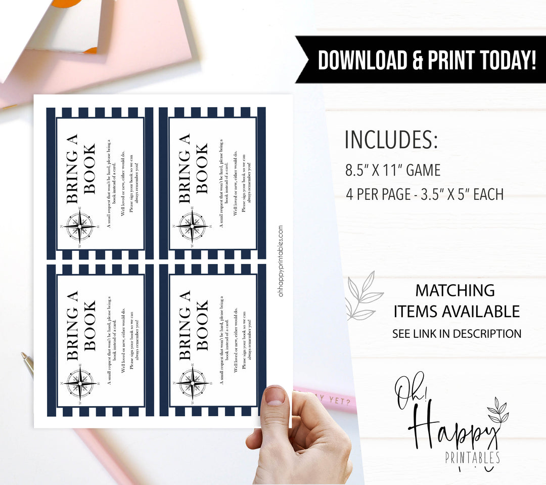 bring a book insert, books for baby insert, Printable baby shower games, nautical baby shower games, nautical baby games, fun baby shower games, top baby shower ideas