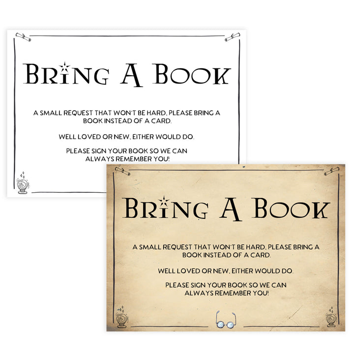 Bring A Book Baby Shower Insert, Wizard baby shower games, printable baby shower games, Harry Potter baby games, Harry Potter baby shower, fun baby shower games,  fun baby ideas
