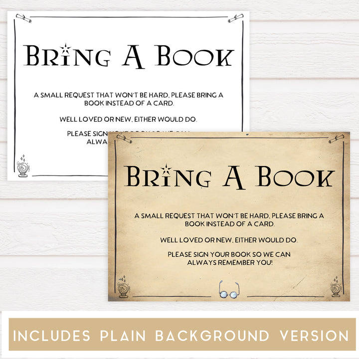 Bring A Book Baby Shower Insert, Wizard baby shower games, printable baby shower games, Harry Potter baby games, Harry Potter baby shower, fun baby shower games,  fun baby ideas