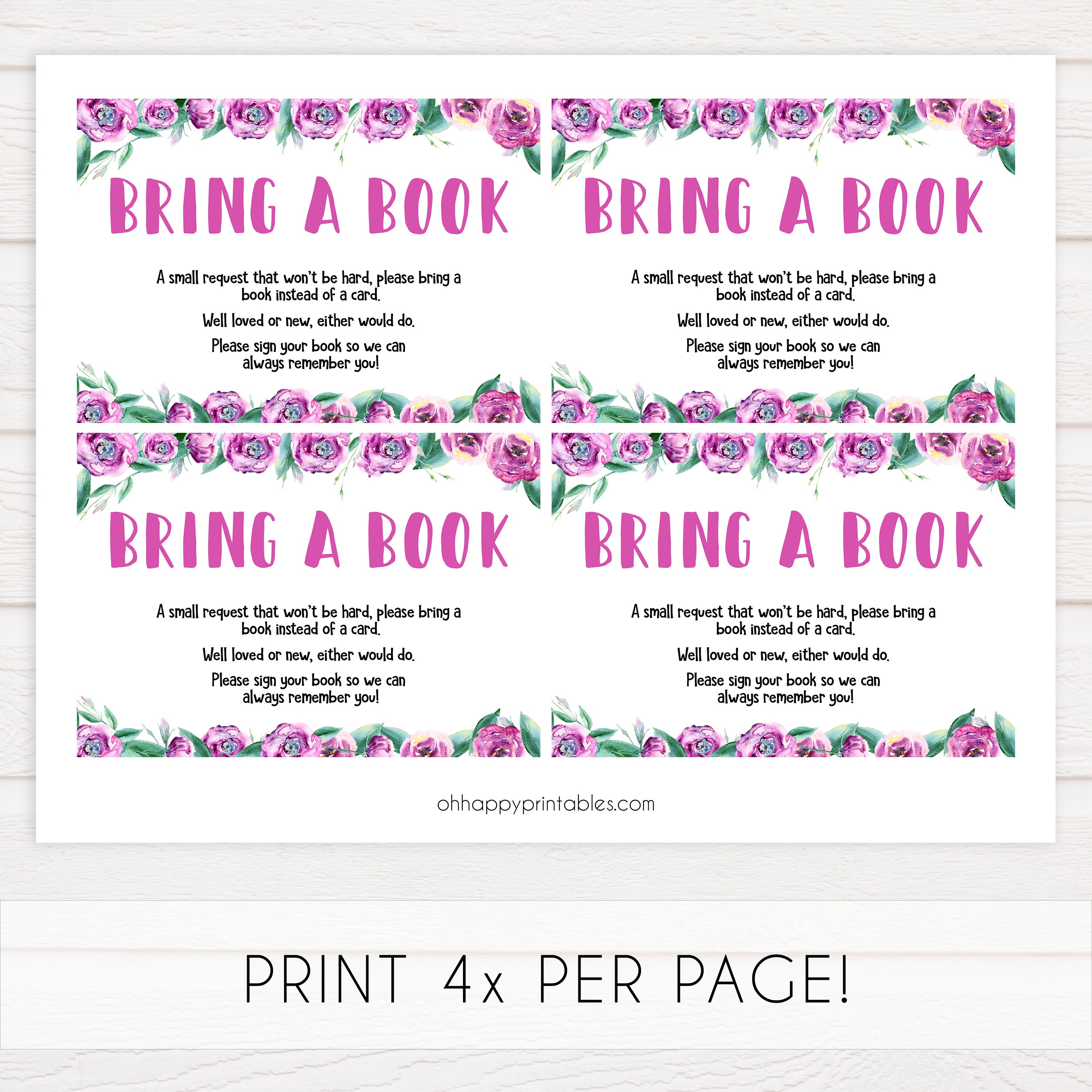 bring a book, books for baby, printable baby shower games, purple peonies baby shower games, fun baby shower ideas