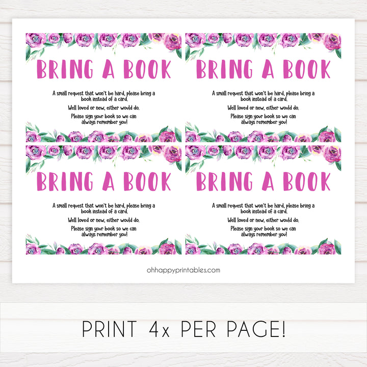 bring a book, books for baby, printable baby shower games, purple peonies baby shower games, fun baby shower ideas