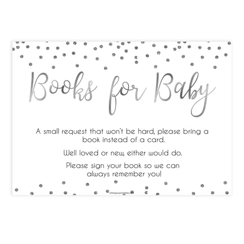books for baby, bring a book insert, Printable baby shower games, baby silver glitter fun baby games, baby shower games, fun baby shower ideas, top baby shower ideas, silver glitter shower baby shower, friends baby shower ideas