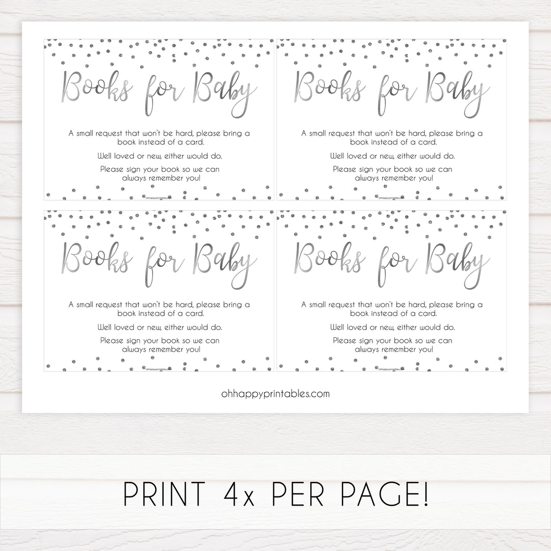 books for baby, bring a book insert, Printable baby shower games, baby silver glitter fun baby games, baby shower games, fun baby shower ideas, top baby shower ideas, silver glitter shower baby shower, friends baby shower ideas
