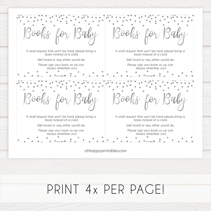 books for baby, bring a book insert, Printable baby shower games, baby silver glitter fun baby games, baby shower games, fun baby shower ideas, top baby shower ideas, silver glitter shower baby shower, friends baby shower ideas