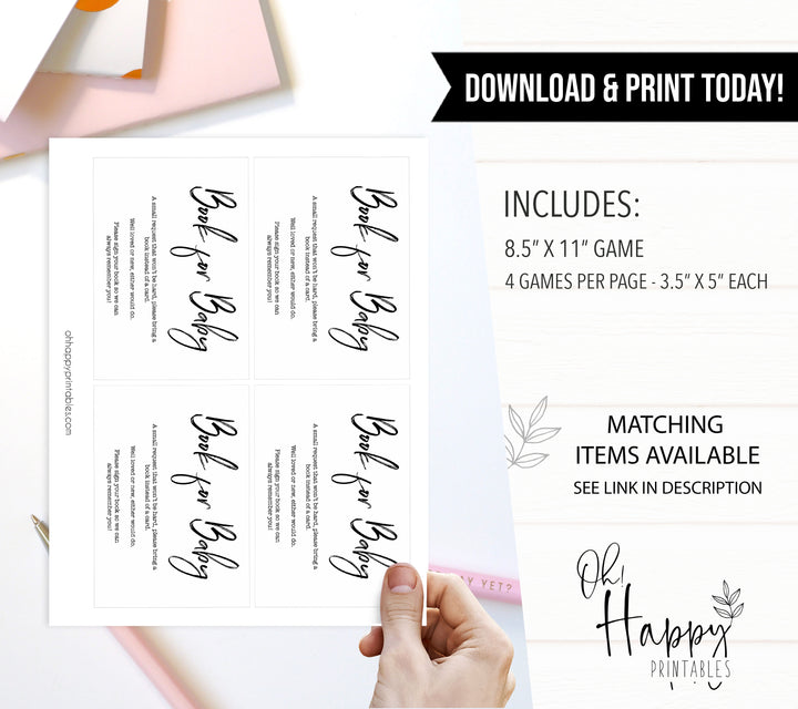 bring a book, books for baby, printable baby games, gender neutral baby shower ideas, fun baby shower ideas