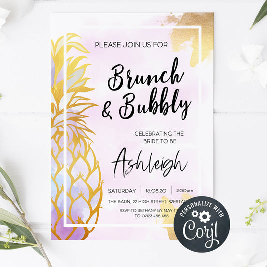 editable aloha brunch and bubbly editable invitation, editable bridal shower invitations, aloha bridal shower, editable bridal invite