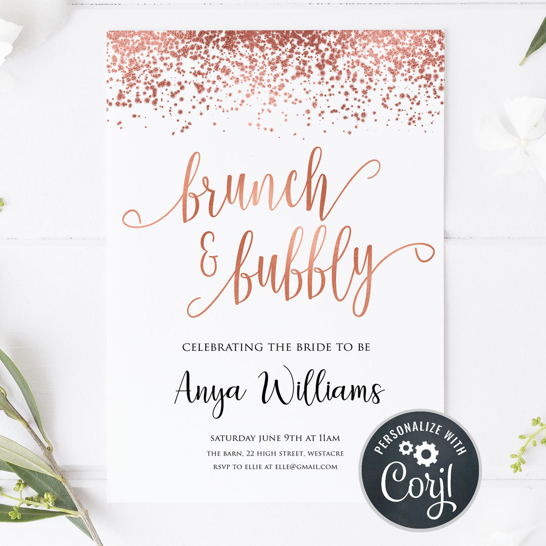 rose gold bridal shower invite, editable bridal shower invite, rose gold bridal shower, editable invites