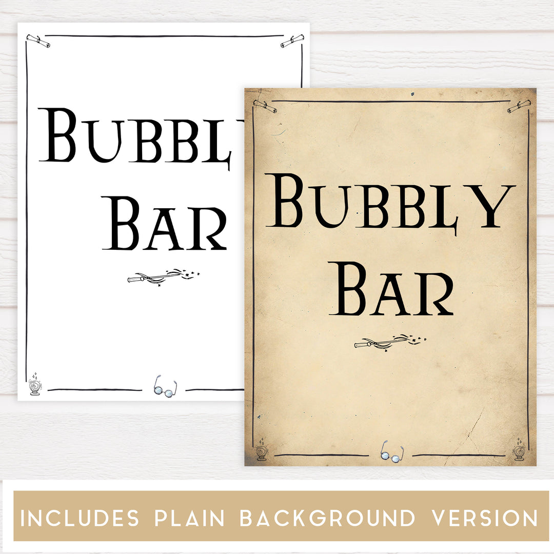 bubbly bar sign, Printable bridal shower signs, Harry Potter bridal shower decor, Harry Potter bridal shower decor ideas, fun bridal shower decor, bridal shower game ideas, Harry Potter bridal shower ideas