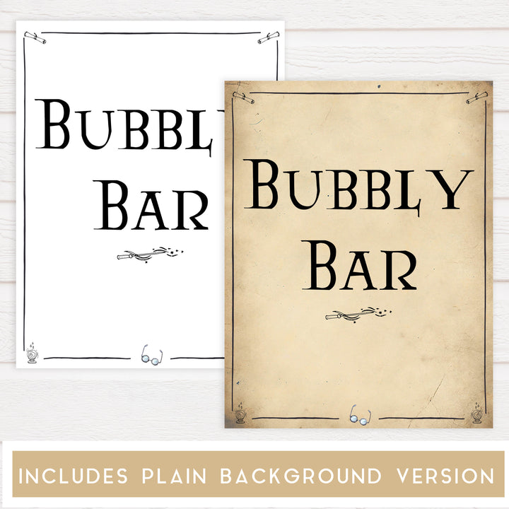 bubbly bar sign, Printable bridal shower signs, Harry Potter bridal shower decor, Harry Potter bridal shower decor ideas, fun bridal shower decor, bridal shower game ideas, Harry Potter bridal shower ideas