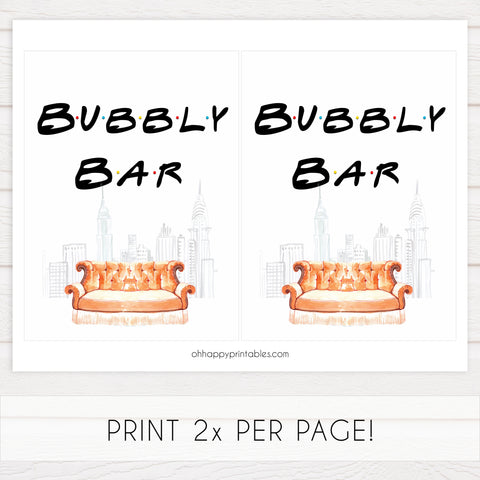 bubbly bar table sign, Printable bridal shower signs, friends bridal shower decor, friends bridal shower decor ideas, fun bridal shower decor, bridal shower game ideas, friends bridal shower ideas