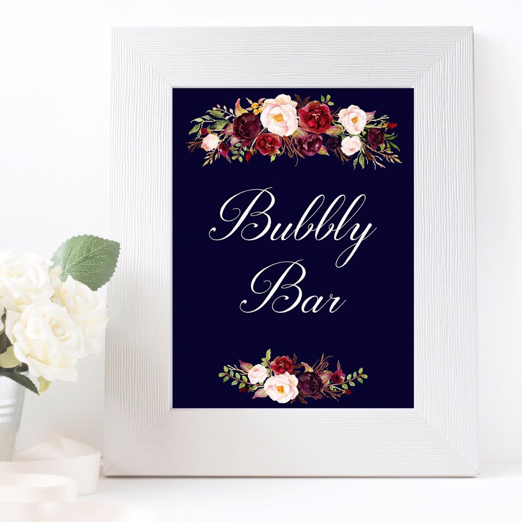 Bubbly Bar Marsala Dark Blue sign printable