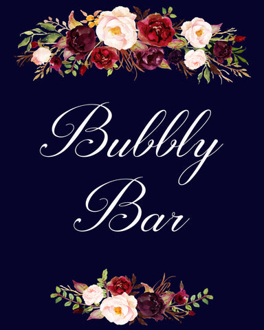 Bubbly Bar Marsala Dark Blue Style Sign Printable