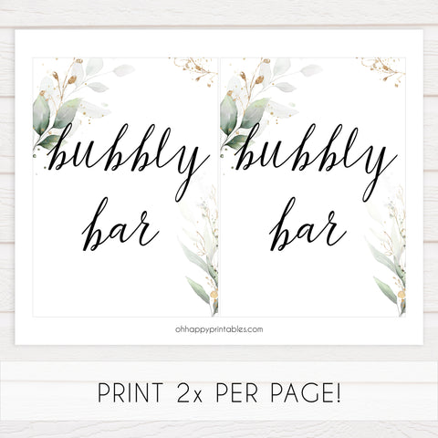 bubbly signs, bubbly bar decor, Printable bridal shower signs, greenery bridal shower decor, gold leaf bridal shower decor ideas, fun bridal shower decor, bridal shower game ideas, greenery bridal shower ideas