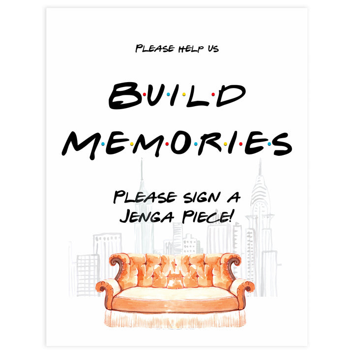 build memories bridal sign, jenga bridal signs, Printable bridal shower signs, friends bridal shower decor, friends bridal shower decor ideas, fun bridal shower decor, bridal shower game ideas, friends bridal shower ideas