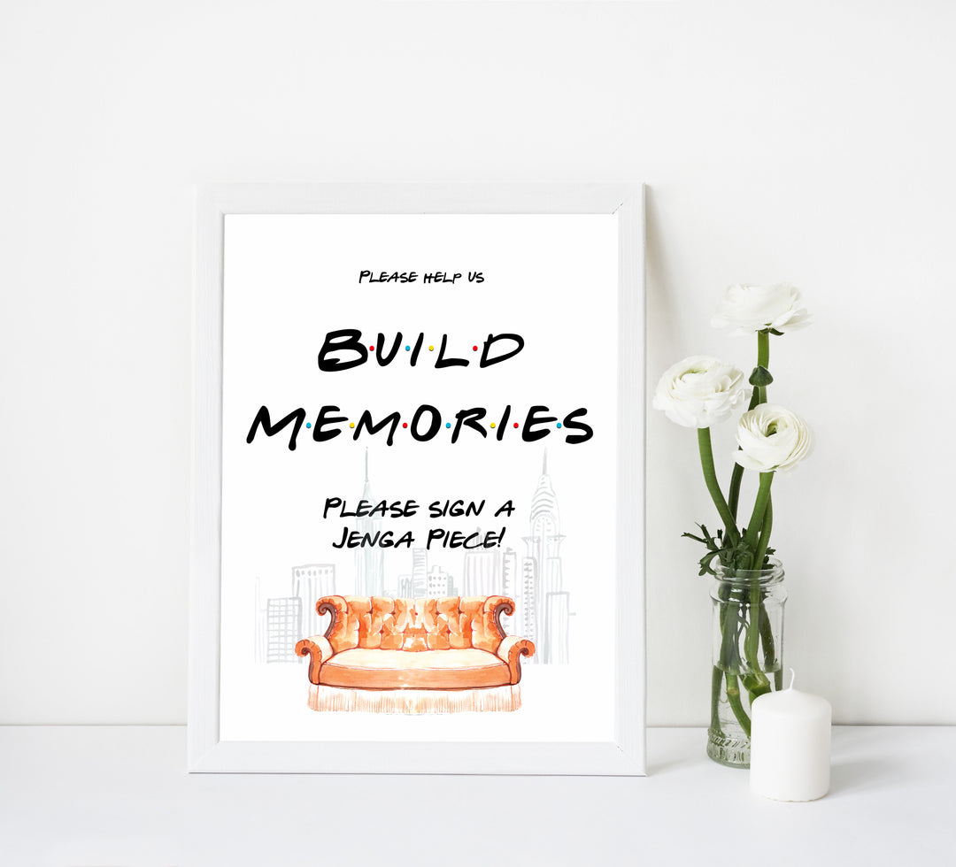 build memories bridal sign, jenga bridal signs, Printable bridal shower signs, friends bridal shower decor, friends bridal shower decor ideas, fun bridal shower decor, bridal shower game ideas, friends bridal shower ideas