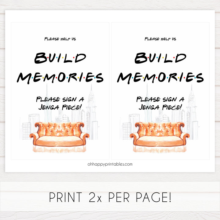 build memories bridal sign, jenga bridal signs, Printable bridal shower signs, friends bridal shower decor, friends bridal shower decor ideas, fun bridal shower decor, bridal shower game ideas, friends bridal shower ideas