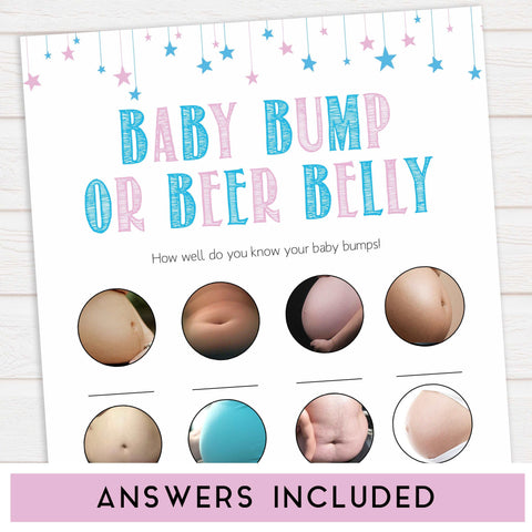 Gender reveal baby games, labor or porn, baby bump or beer belly, boobs or butts, printable baby shower games, fun baby games, top baby games, best baby games, baby shower games
