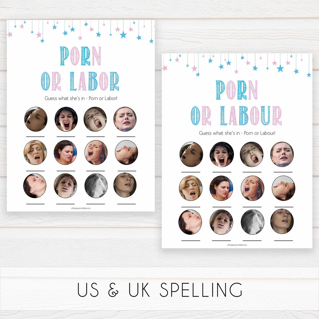 Gender reveal baby games, labor or porn, baby bump or beer belly game, printable baby shower games, fun baby games, top baby games, best baby games, baby shower games