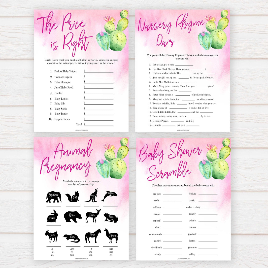10 baby shower games, cactus baby shower, baby shower bundle, printable baby games, fun baby games, labor or porn games, baby bump game