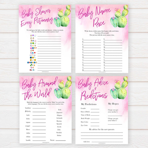 10 baby shower games, cactus baby shower, baby shower bundle, printable baby games, fun baby games, labor or porn games, baby bump game