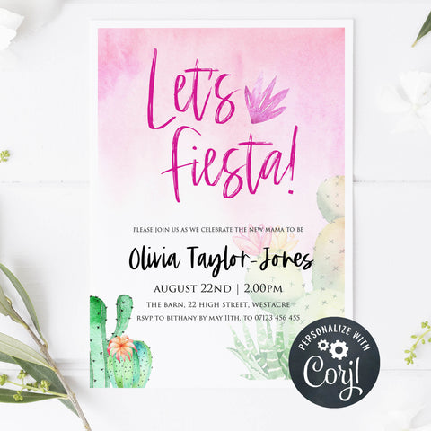 cactus fiesta baby shower invitations, editable baby shower invitations, printable baby shower invites, fiesta baby shower, cactus baby shower