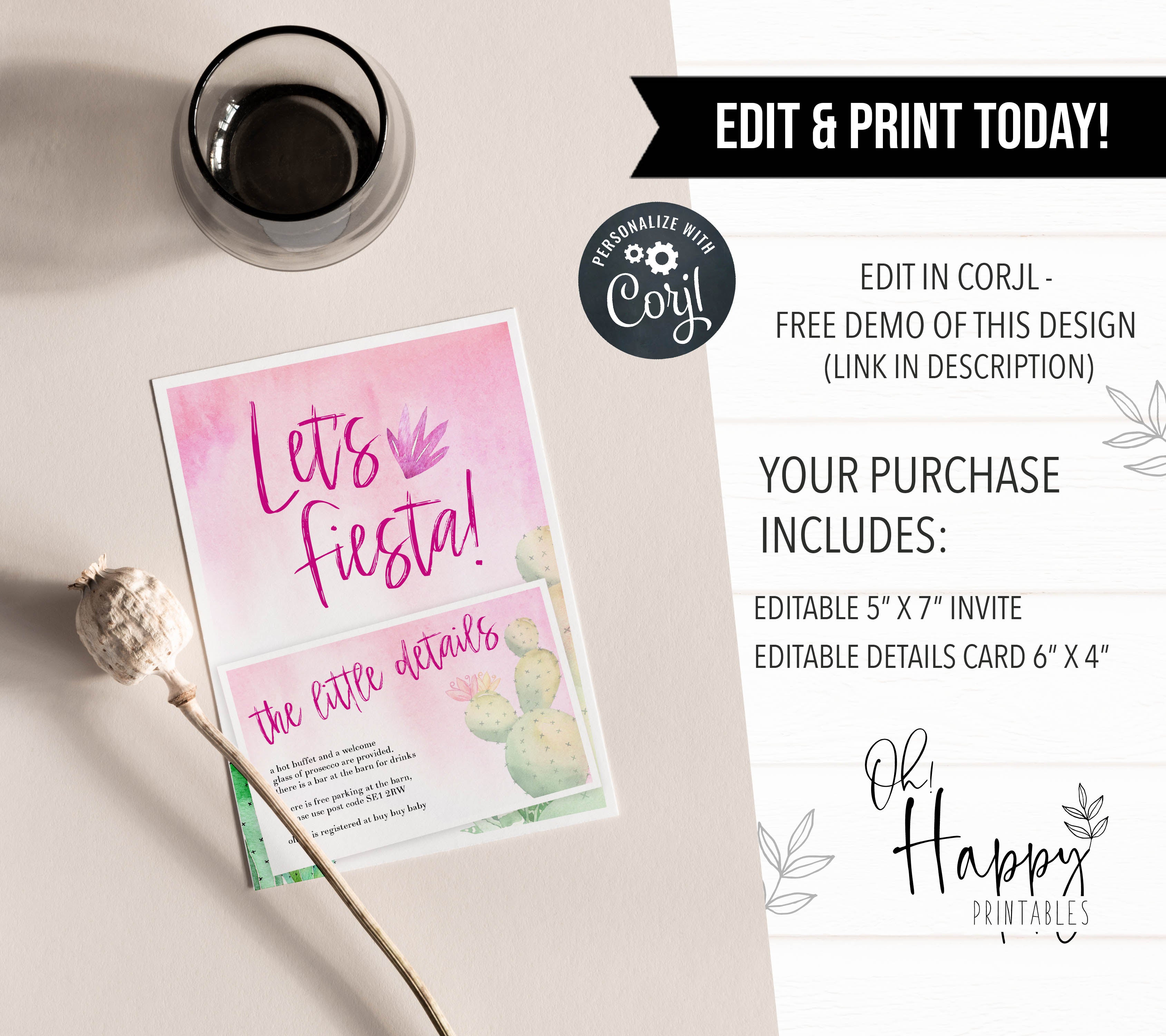 cactus fiesta baby shower invitations, editable baby shower invitations, printable baby shower invites, fiesta baby shower, cactus baby shower