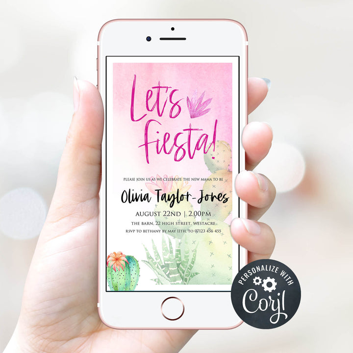 cactus fiesta baby shower invitations, editable baby shower invitations, printable baby shower invites, fiesta baby shower, cactus baby shower