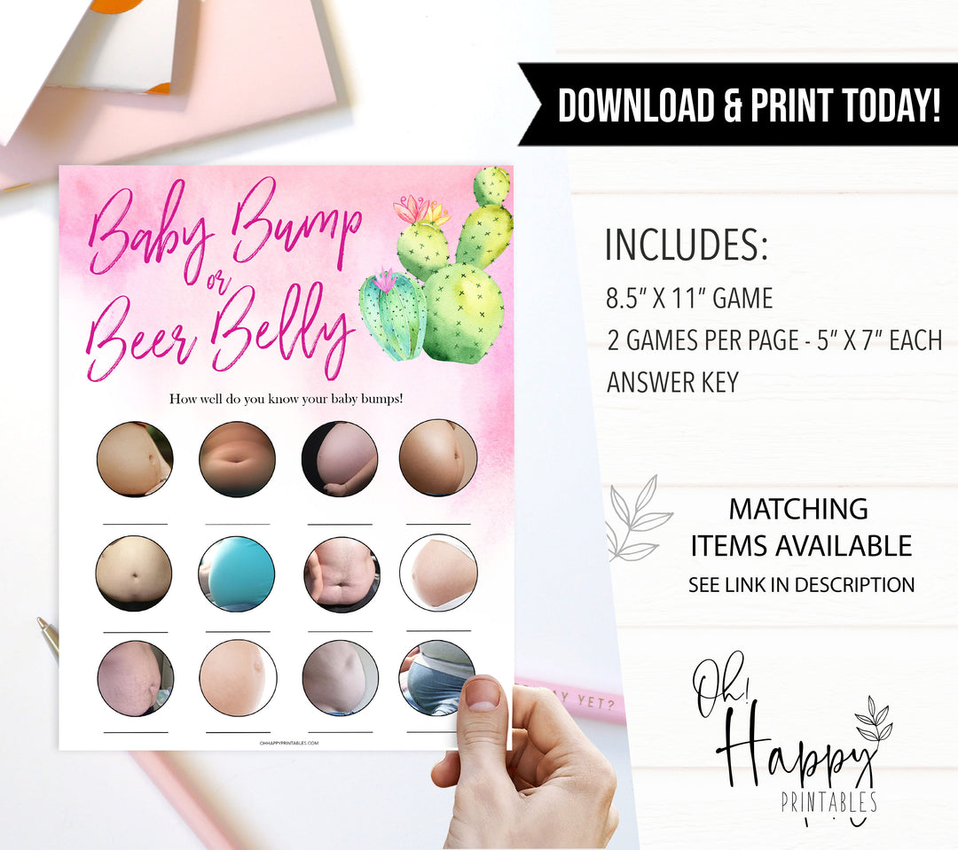 Cactus baby shower games, cactus baby bump or beer belly baby game, printable baby games, Mexican baby shower, Mexican baby games, fiesta baby games, popular baby games, printable baby games