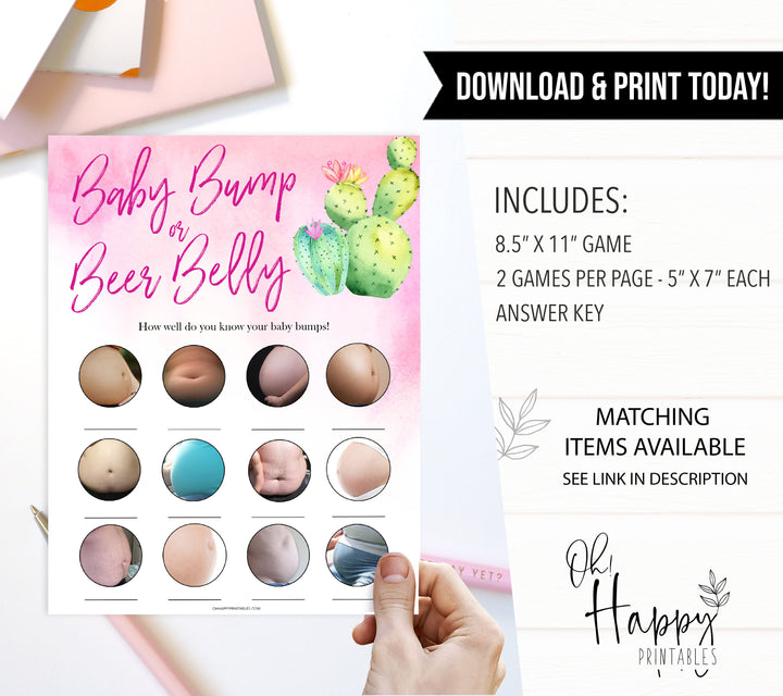 Cactus baby shower games, cactus baby bump or beer belly baby game, printable baby games, Mexican baby shower, Mexican baby games, fiesta baby games, popular baby games, printable baby games