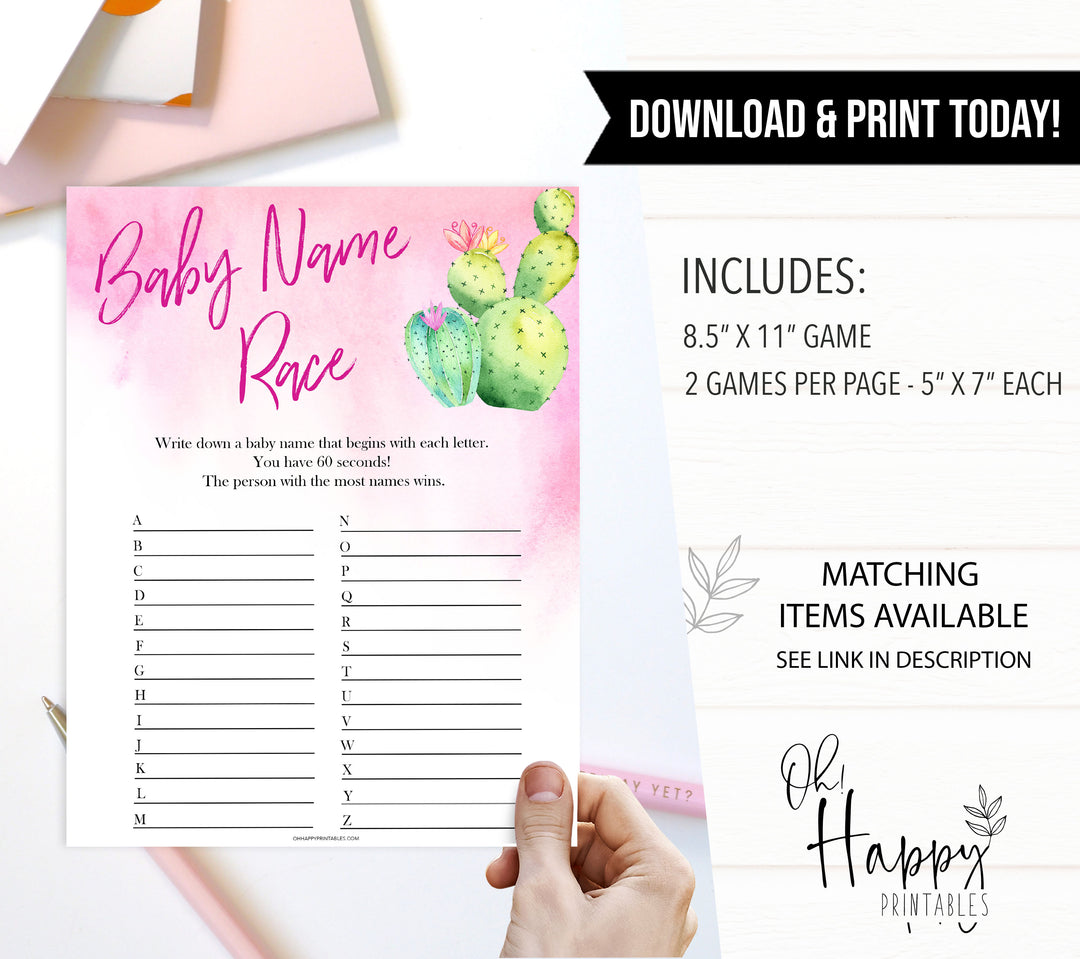 Cactus baby shower games, cactus baby name race baby game, printable baby games, Mexican baby shower, Mexican baby games, fiesta baby games, popular baby games, printable baby games