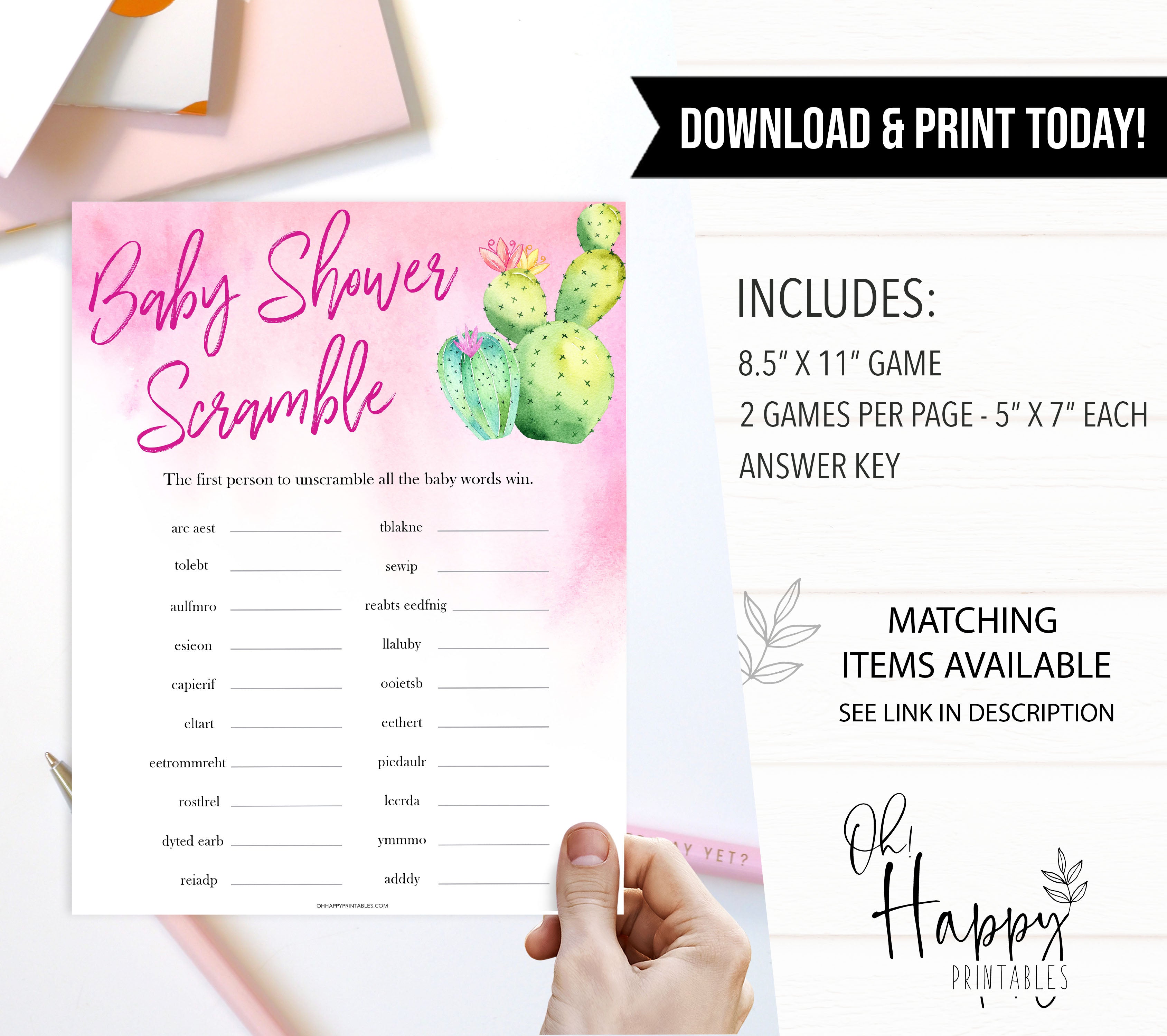 Cactus baby shower games, cactus baby scramble baby game, printable baby games, Mexican baby shower, Mexican baby games, fiesta baby games, popular baby games, printable baby games