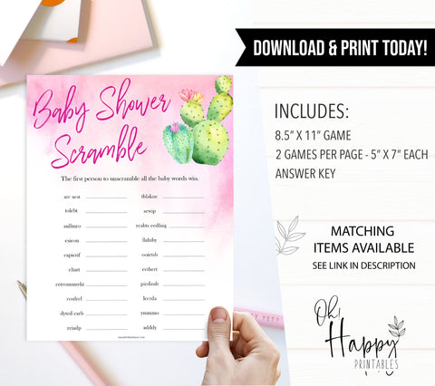 Cactus baby shower games, cactus baby scramble baby game, printable baby games, Mexican baby shower, Mexican baby games, fiesta baby games, popular baby games, printable baby games