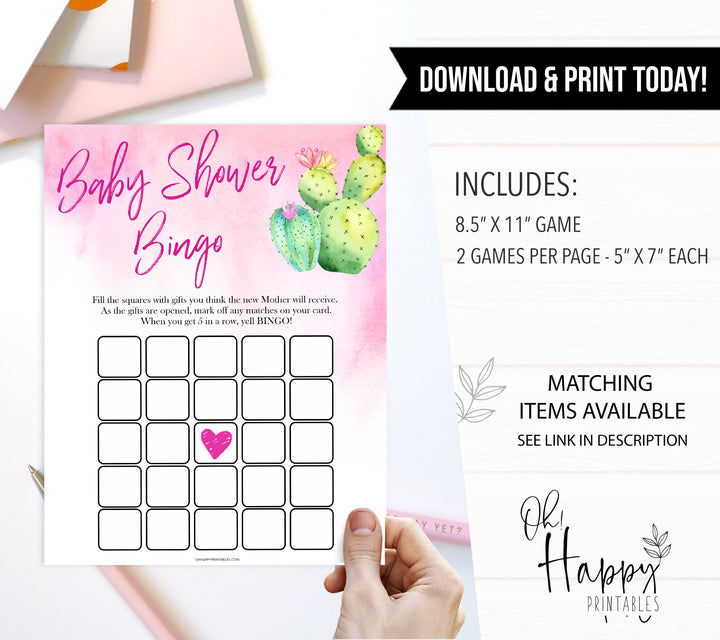 Cactus baby shower games, cactus baby bingo baby game, printable baby games, Mexican baby shower, Mexican baby games, fiesta baby games, popular baby games, printable baby games