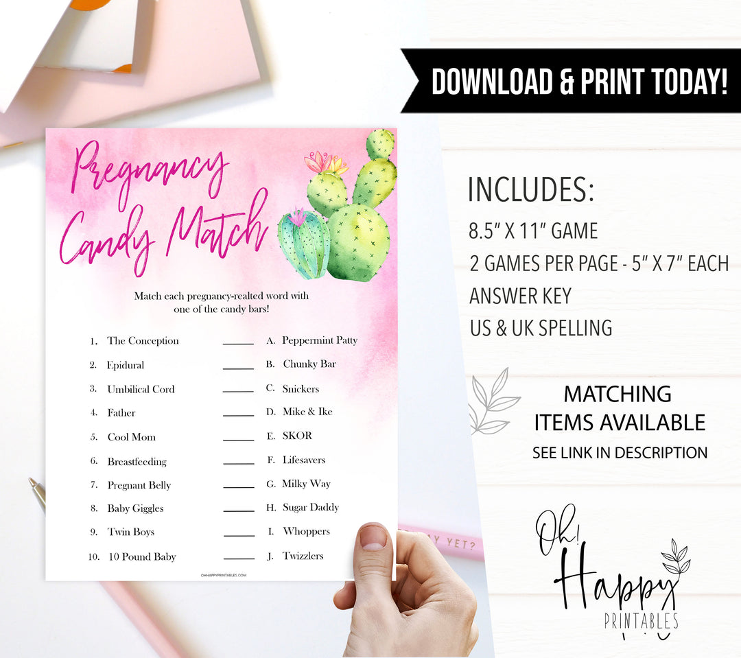 Cactus baby shower games, cactus pregnancy candy match baby game, printable baby games, Mexican baby shower, Mexican baby games, fiesta baby games, popular baby games, printable baby games