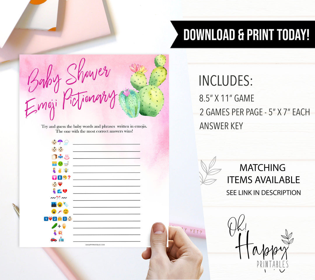 Cactus baby shower games, cactus emoji pictionary baby game, printable baby games, Mexican baby shower, Mexican baby games, fiesta baby games, popular baby games, printable baby games