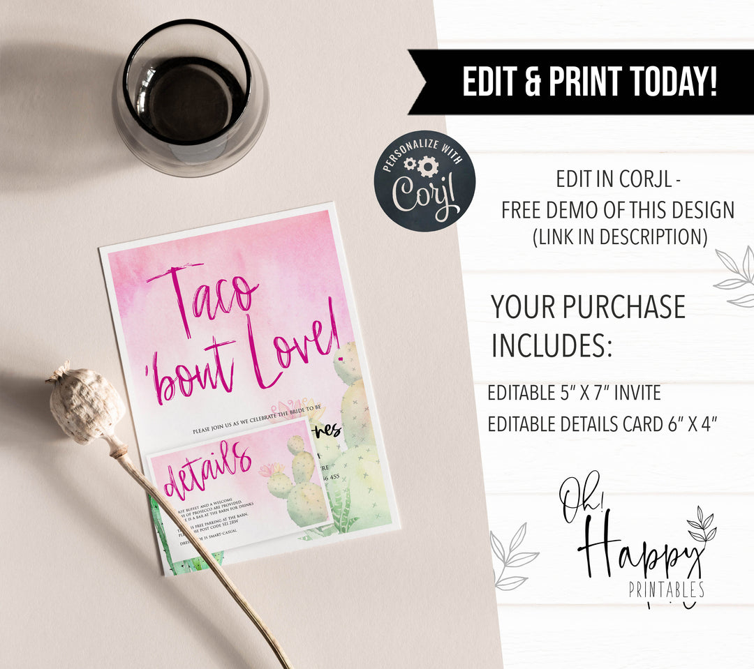 editable taco bridal shower invitation, editable final fiesta bridal shower invitations, editable bridal invites, printable bridal shower invitations