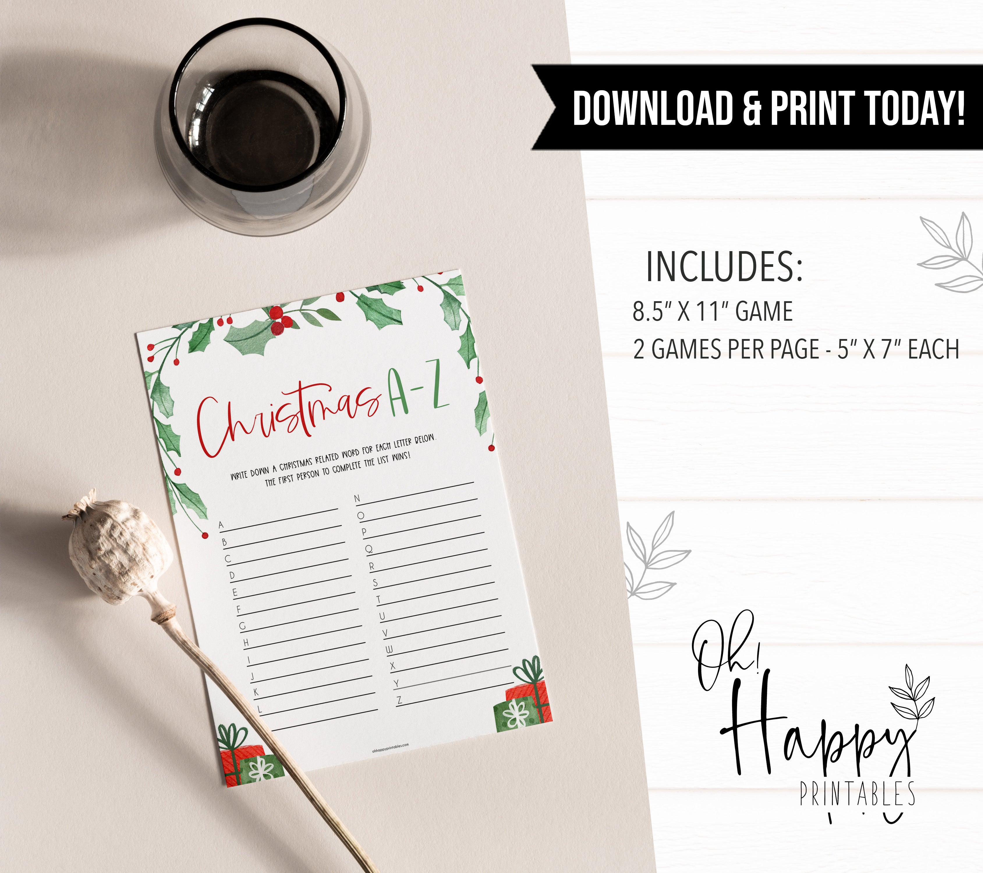 christmas party game, christmas a-z game, fun christmas games